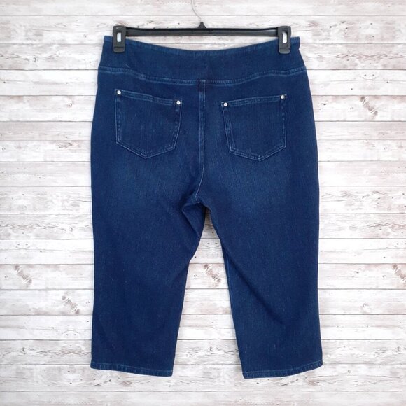 Belle Kim Gravel Womens Denim Capri Pants 18W Petite Stretch Dark Indigo NWOT854 - Picture 2 of 4
